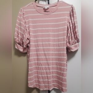 Time and Tru Pink & White Top Womens Large #0051